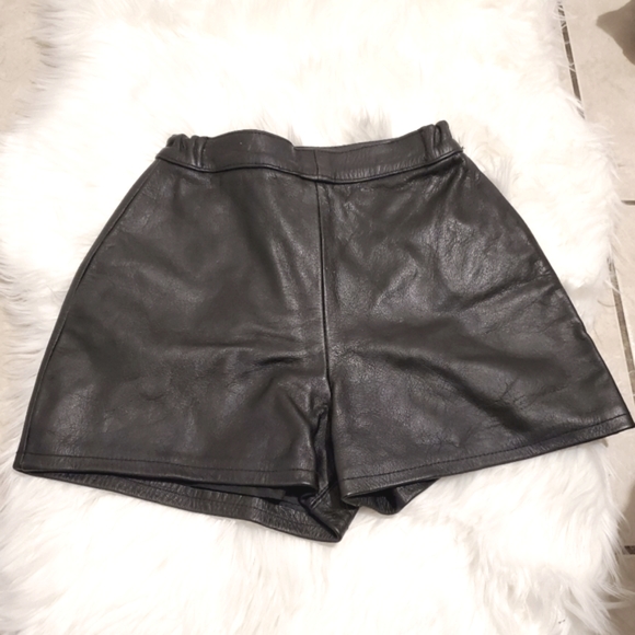 High Waist Women's Black Leather Biker Shorts - Size XS, 0 - Picture 3 of 5